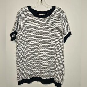 Maison Jules Textured Knit Short Sleeve Sweater Top XXL Black & White NWT